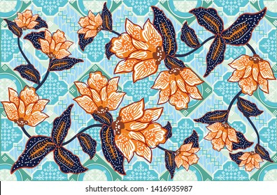 
Indonesian batik motifs with very distinctive plant patterns
