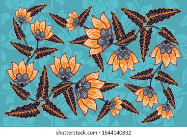 
Indonesian batik motifs with very distinctive plant patterns