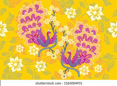 Indonesian batik motifs with very distinctive plant and bird patterns