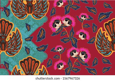Indonesian batik motifs with very distinctive plant patterns