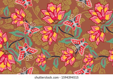 Indonesian batik motifs with very distinctive plant patterns