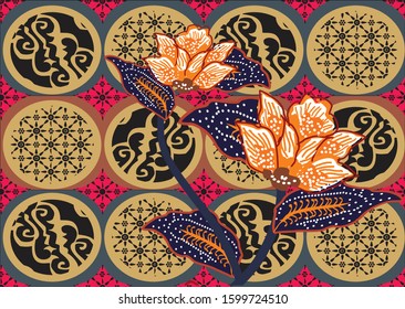 Indonesian batik motifs with very distinctive plant patterns