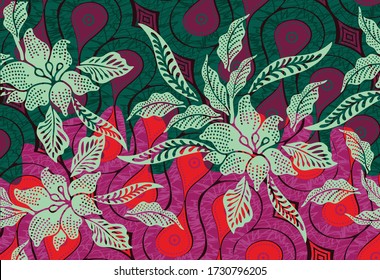 Indonesian batik motifs with very distinctive plant patterns,Vector