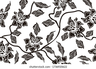 Indonesian batik motifs with very distinctive plant patterns. Batik is a wax coloring technique that is applied to a cloth, this technique originates from Indonesia. Design, Vector
