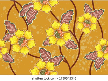 Indonesian batik motifs with very distinctive plant patterns. Batik is a wax coloring technique that is applied to a cloth, this technique originates from Indonesia. Design, Vector
