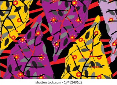 Indonesian batik motifs with very distinctive plant patterns,Vector
