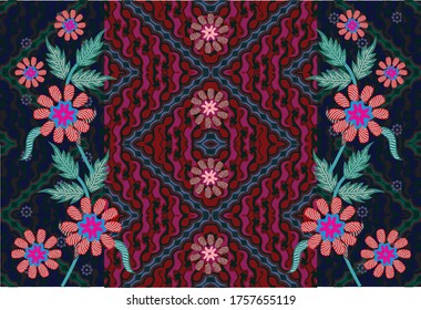 Indonesian batik motifs with very distinctive plant patterns. Batik is a wax coloring technique that is applied to a cloth, this technique originates from Indonesia. Design, Vector
