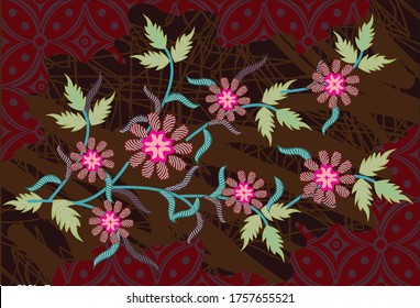 Indonesian batik motifs with very distinctive plant patterns. Batik is a wax coloring technique that is applied to a cloth, this technique originates from Indonesia. Design, Vector
