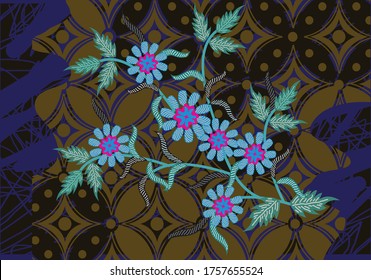 Indonesian batik motifs with very distinctive plant patterns. Batik is a wax coloring technique that is applied to a cloth, this technique originates from Indonesia. Design, Vector
