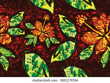 Indonesian batik motifs with very distinctive plant patterns. vector EPS 10. , exclusive background