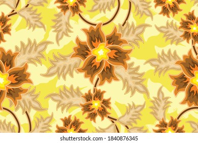 Indonesian batik motifs with very distinctive plant patterns, seamless.vector EPS 10.