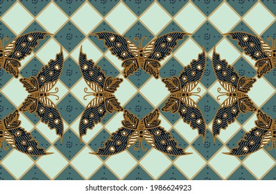 Indonesian batik motifs with very distinctive patterns of plants and butterflies