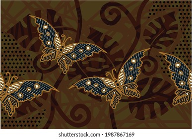 Indonesian batik motifs with very distinctive patterns of plants and butterflies