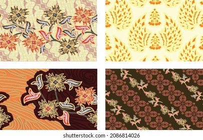 Indonesian batik motifs with very distinctive, exclusive plant patterns. vector EPS 10