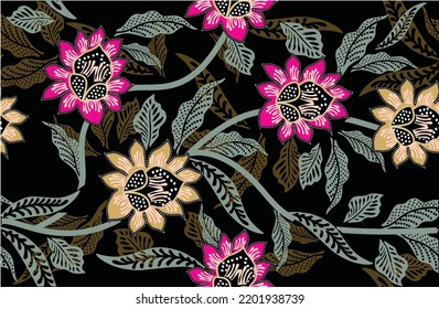 Indonesian batik motifs with very distinctive plant patterns. Vector 10