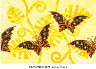 Indonesian batik motifs with very distinctive plant and butterfly patterns, vectors. EPS 10