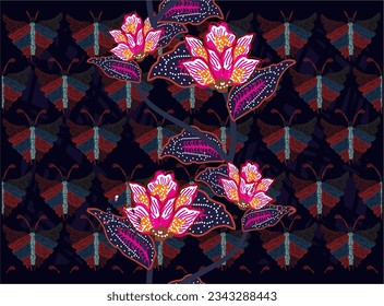 Indonesian batik motifs with very distinctive plant patterns