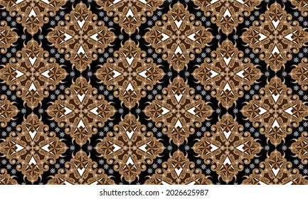 Indonesian batik new pattern, with a rhombus shape decorated with stars combined with floral, the color is a combination of brown, white and black