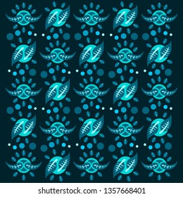 Indonesian batik paintings are creative and cool with a blue circle flower pattern and a dark blue background