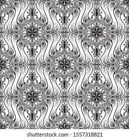 Indonesian batik pattern line art signature of Java style repeated pattern black and white