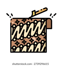 Indonesian Batik Traditional Fabric Pattern Vector Illustration with Canting Tool Icon