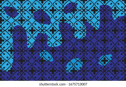 Indonesian batik typical design, combination of kawung and gurda motifs in shades of repetition and abstract