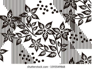 Indonesian batik, is a wax coloring technique that forms a motif on fabric, this batik technique is typical of Indonesia. black and white. vector