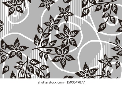 Indonesian batik, is a wax coloring technique that forms a motif on fabric, this batik technique is typical of Indonesia. black and white. vector
