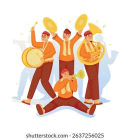 Indonesian Betawi culture of Tanjidor traditional music, Celebrating Jakarta anniversary with Tanjidor performance player, Vector illustration