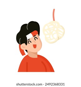 Indonesian boy eat delicious white cracker