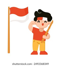 Indonesian boy salute the flag