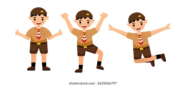 Indonesian Boy Student Pramuka Expression. vector illustration set