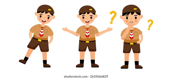 Indonesian Boy Student Pramuka Expression. vector illustration set