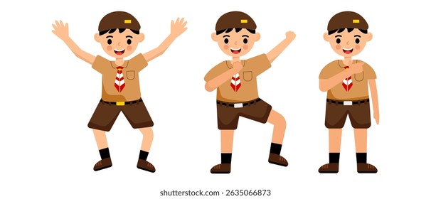 Indonesian Boy Student Pramuka Expression. vector illustration set