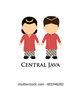 Indonesian boys and girls in Central Java traditional costume. Learning diversity and culture around the world. Vector illustration