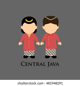 Indonesian boys and girls in Central Java traditional costume. Learning diversity and culture around the world. Vector illustration