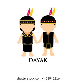 Indonesian Boys Girls Dayak Traditional Costume Stock Vector (Royalty ...