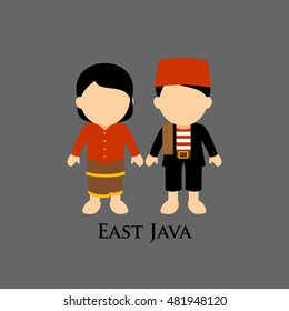 Indonesian boys and girls in East Java traditional costume. Learning diversity and culture around the world. Vector illustration