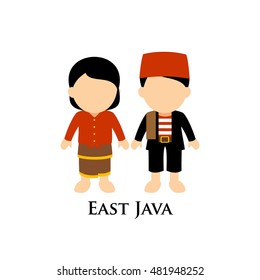 Indonesian boys and girls in East Java  traditional costume. Learning diversity and culture around the world. Vector illustration