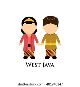 Indonesian boys and girls in West Java traditional costume. Learning diversity and culture around the world. Vector illustration