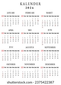 Indonesian calendar 2024 complete printable