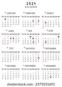 Indonesian calendar 2024 complete printable