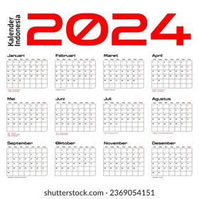 Indonesian Calendar 2024 week start on Sunday corporate design planner template. kalender indonesia tahun 2024
