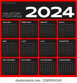 Indonesian Calendar 2024 week start on Sunday corporate design planner template. kalender indonesia tahun 2024
