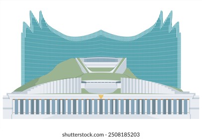 Indonesian capital city Nusantara presidential palace isolated illustration.