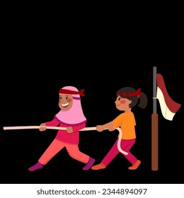 Indonesian children tug of war race competition 