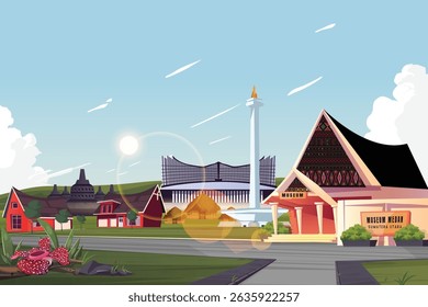 Indonesian city landscape with national monument