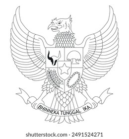 Indonesian coat of arms outline. Monochrome contour vector illustration for logo.