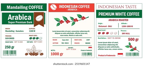 Etiquetas de café indonesias Plantilla estilo plano simple en modo cmyk con color de dos tonos.