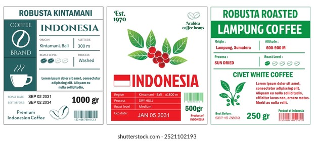 Indonesian Coffee Labels template simple flat style in cmyk mode with two tone color.